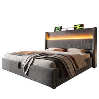 POLSTERBETT 180/200 cm mit hydraulischem Bettkasten, LED & USB/Type-C, hohes Kopfteil, Grau - Grau, Textil (180/200cm) - Redom