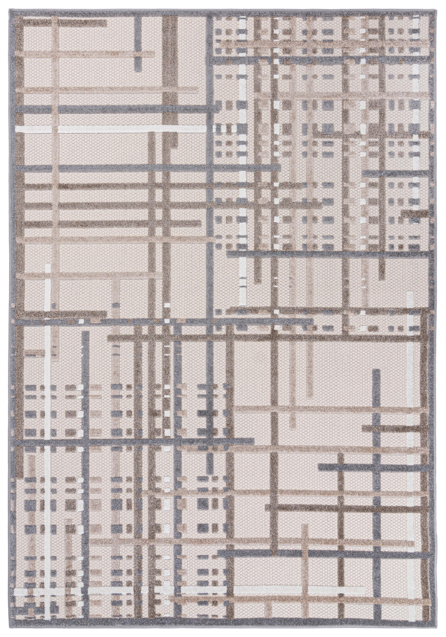 TEPPICH Outdoor Geometrisch Streifen Kurzflor Rechteckig Moderne - 120x170 cm - Creme, Textil (120/170cm) - Mazovia