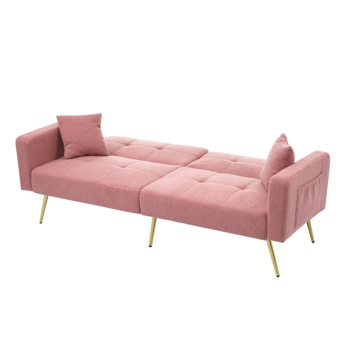 SCHLAFSOFA mit Bettfunktion Lammwollstoff und goldenen Beinen Pink 175/64/72 cm - Rosa, Kunststoff (175/72/64cm) - OKWISH