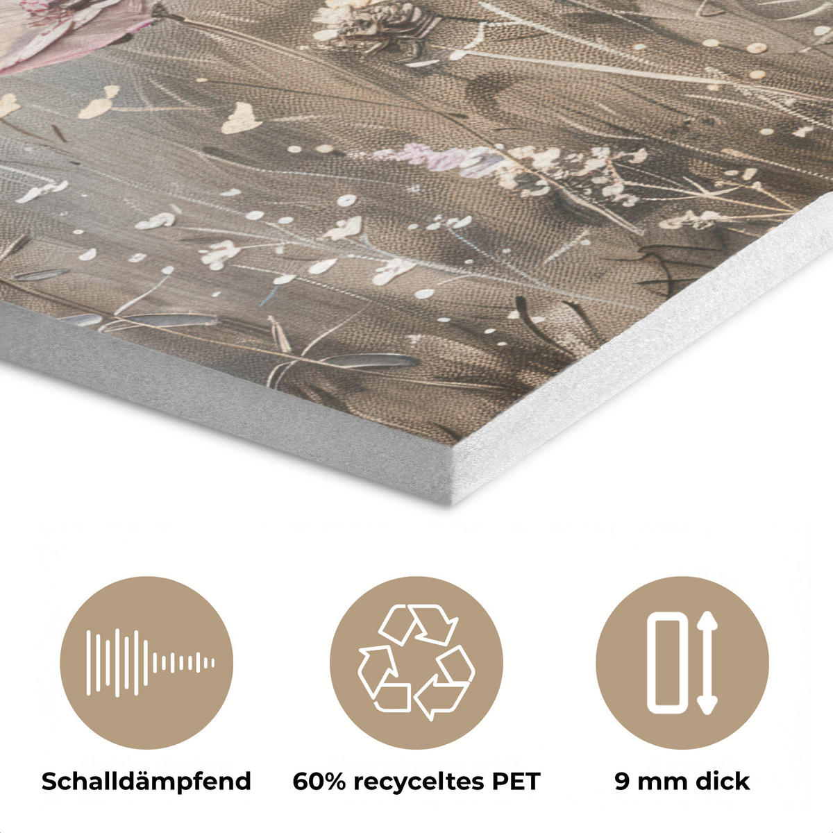 AKUSTIKPANEEL Blumen - Rosa - Modern - Beige 90x90 cm - Beige, Textil (90/0.9/90cm) - MuchoWow