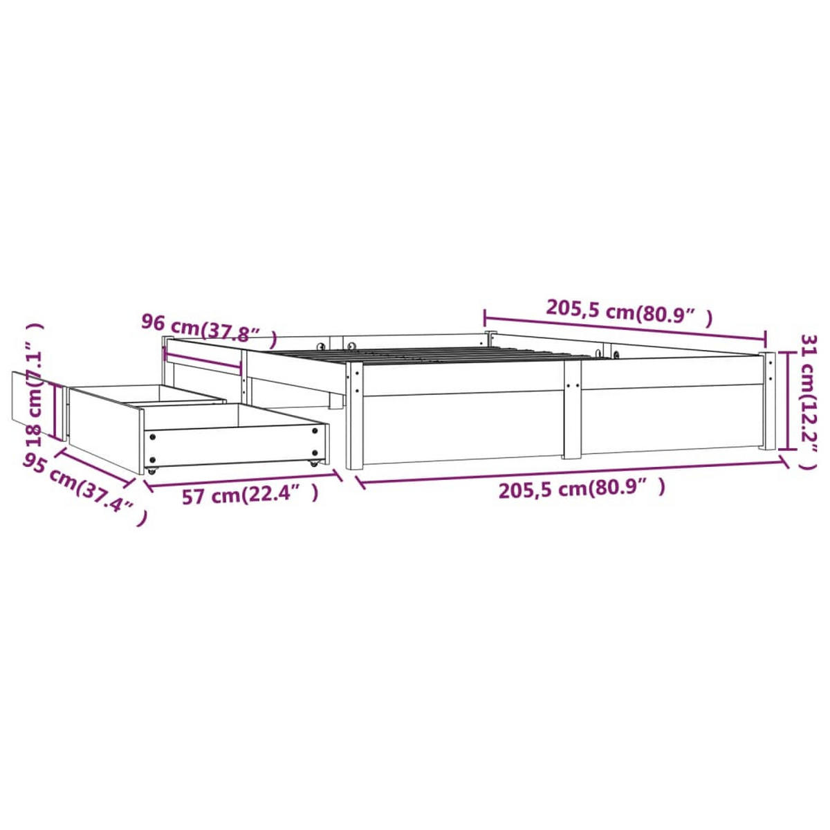 BETT Knapp 205.5/205.5 cm - Braun, Holz (200/200cm) - Nettlife