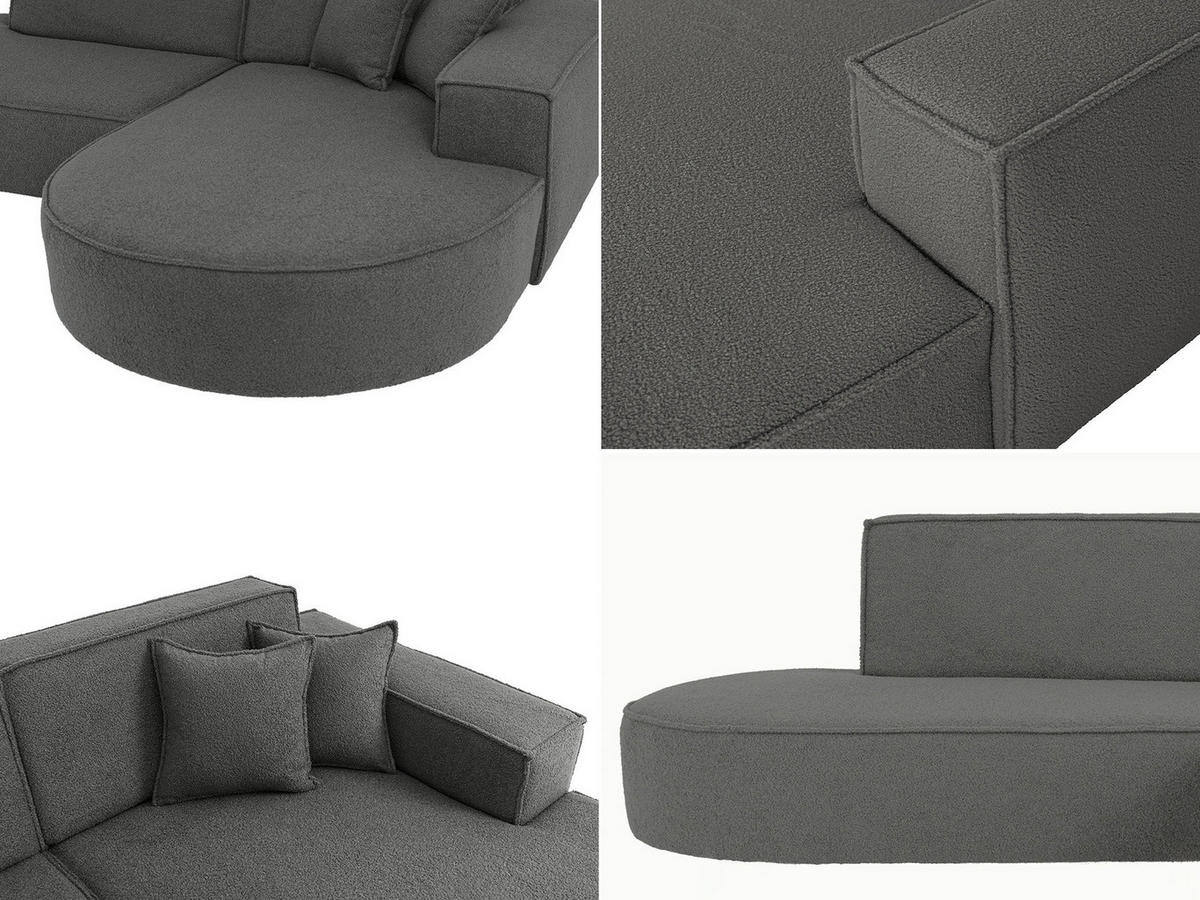 ECKSOFA Hana L-Form 3-Sitzer Ecke Rechts, Boucle, Grau 241/73/168 cm - Schwarz/Grau, Textil/Metall (168/241cm) - WFL GROUP