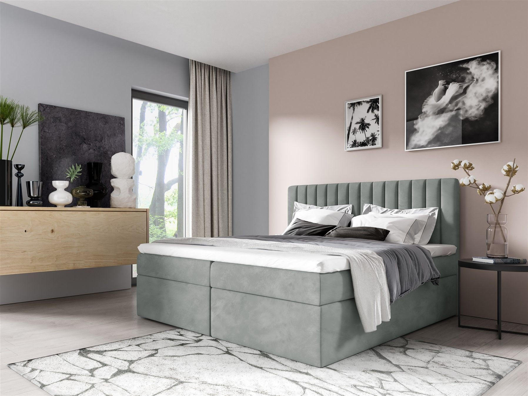 BOXBETT Linnea - Hellblau, Holzwerkstoff/Textil (200/220cm) - Fun Möbel