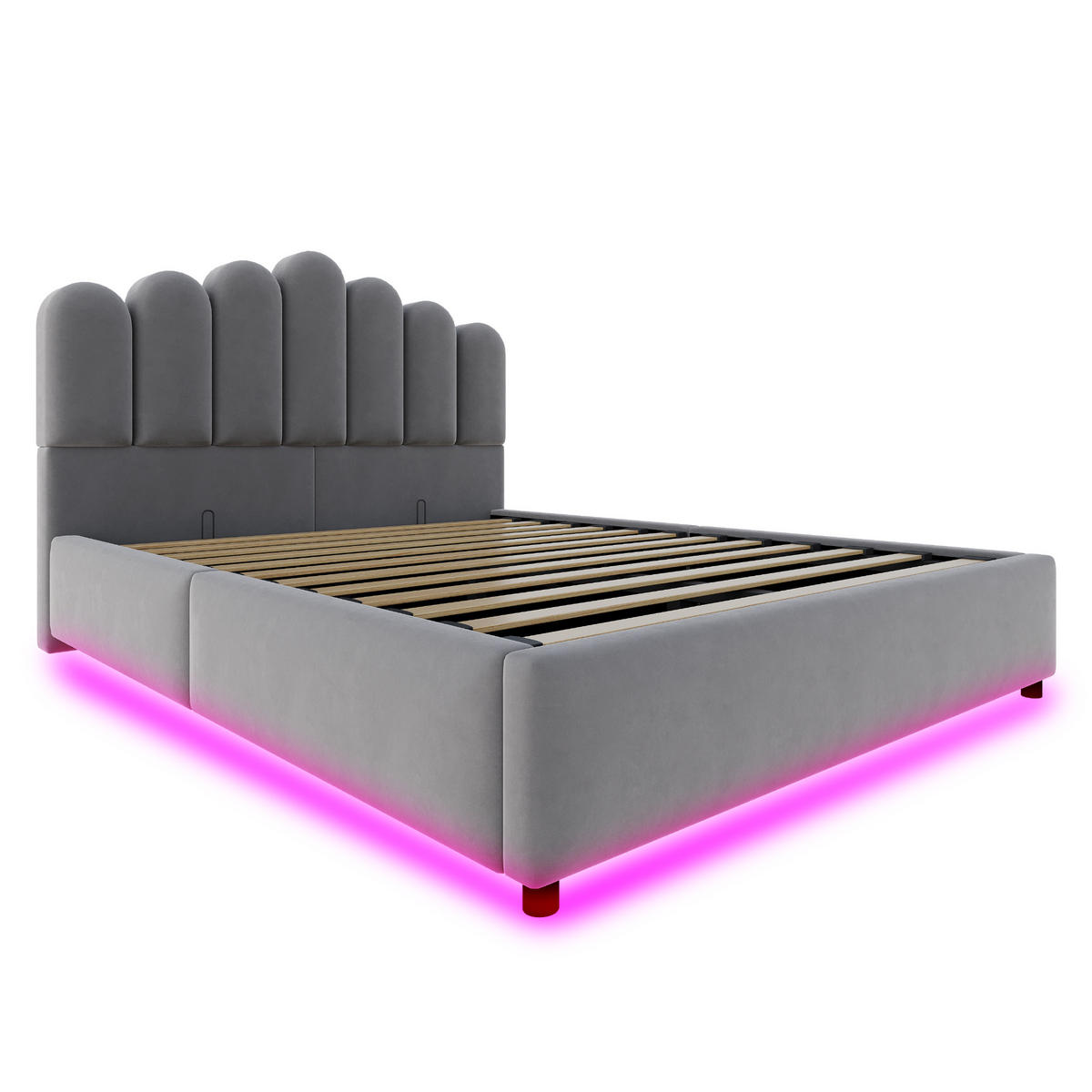POLSTERBETT 140/200 mit Bettkasten und LED-Lichtleiste in Grau - Grau, Holzwerkstoff/Textil (140/200cm) - EVRYAE