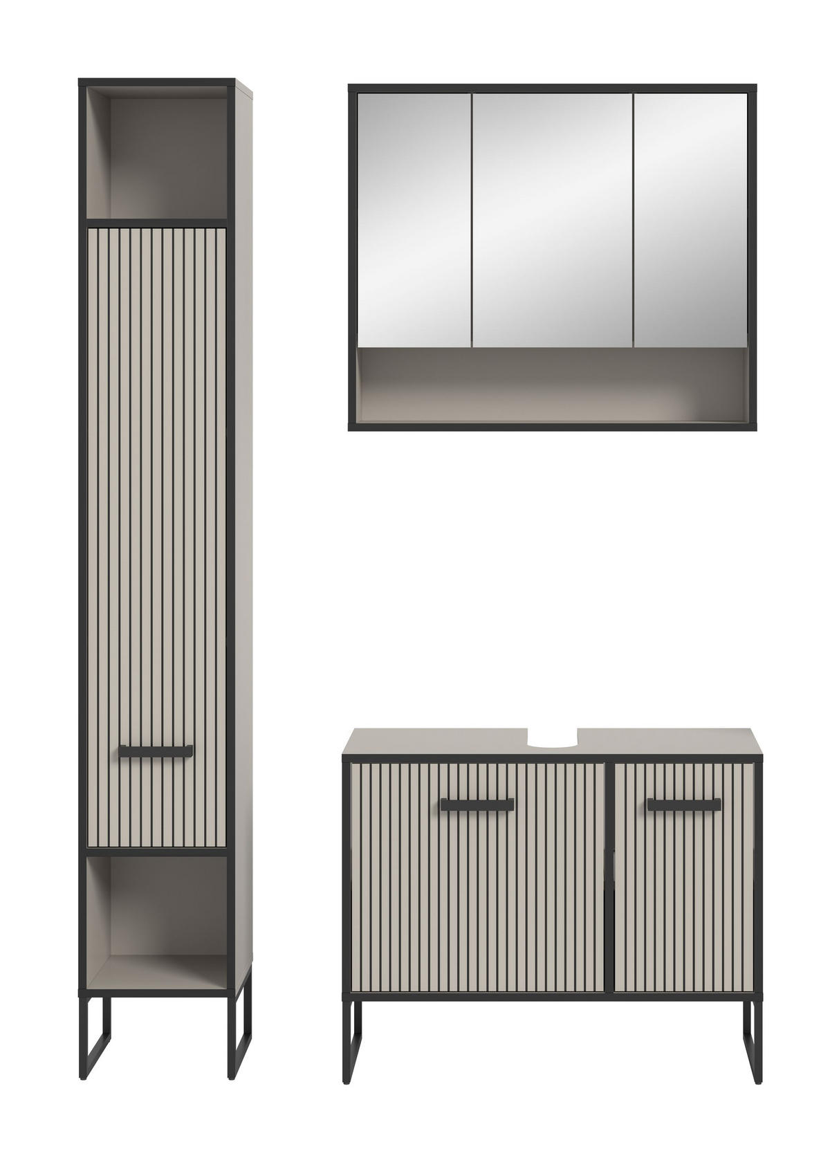 BADKOMBINATION Bagno 125x192x36 cm Kaschmir Schwarz 3tlg. - Kaschmir, Holzwerkstoff (125/192/36cm)