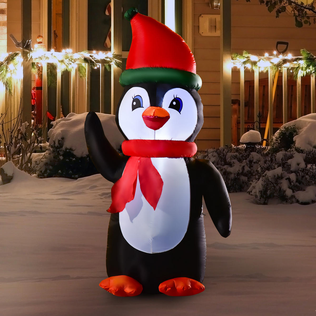 AUFBLASBARER Weihnachts-Pinguin, Polyester, Weiß+Schwarz+Rot+Grün - Multicolor, Kunststoff (67/155/79cm) - HOMCOM