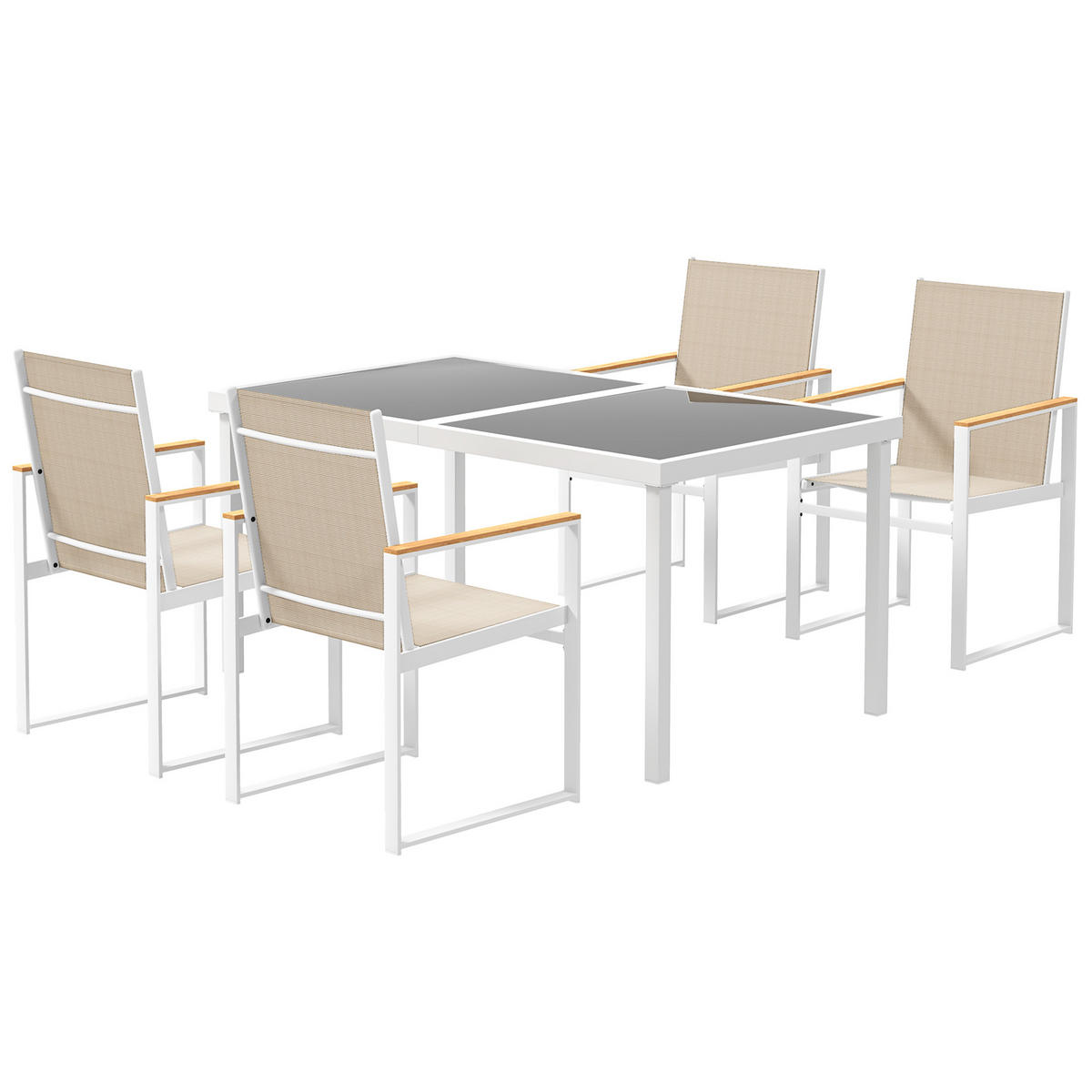 ESS-SET 5-teilig DE-09816 mit Hartglas-Tisch und 4 Stühlen Mehrfarbig - Multicolor, Metall - ComfortXL