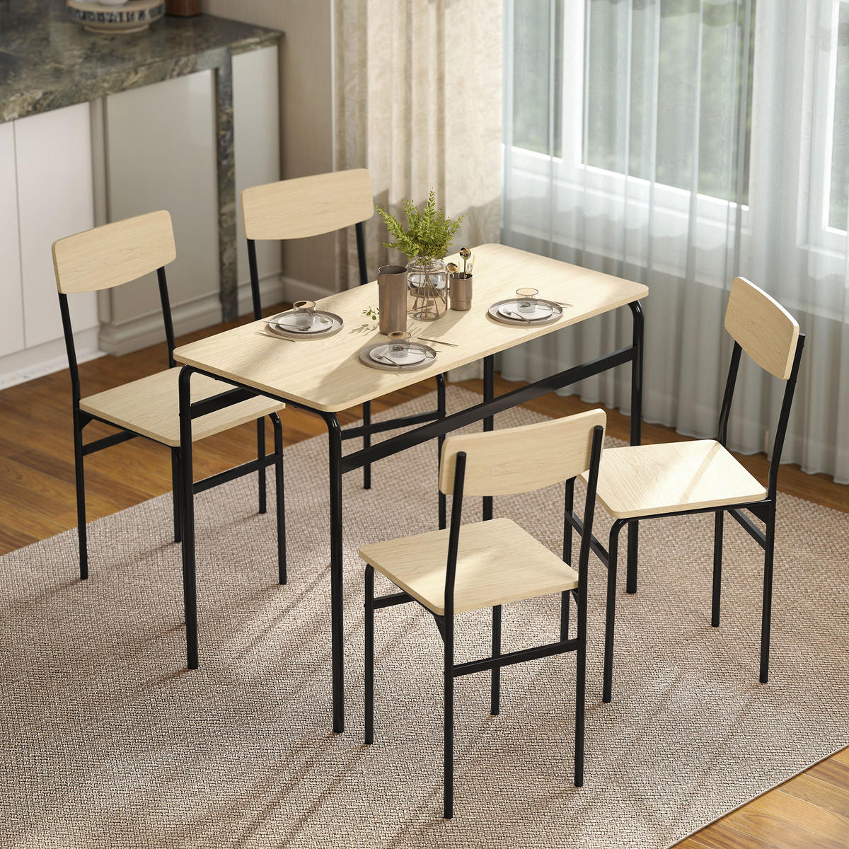 ESSZIMMER-SET, rechteckig Tisch+4 Stühle - Braun, Holzwerkstoff (50/76/105cm) - Vallsero