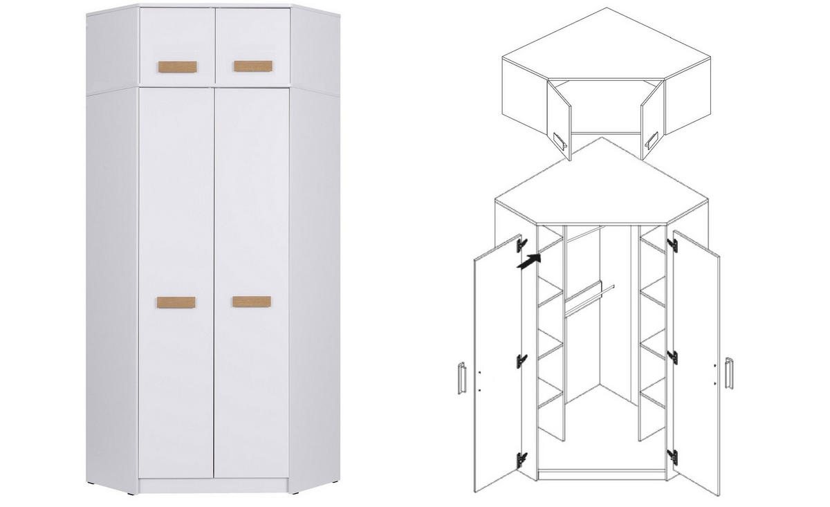 ECKKLEIDERSCHRANK+SCHRANKAUFSATZ GRANT G8+G15/B WEIß 91/235/91 - Weiß, Holzwerkstoff (91/235/91cm) - Marmex Möbel