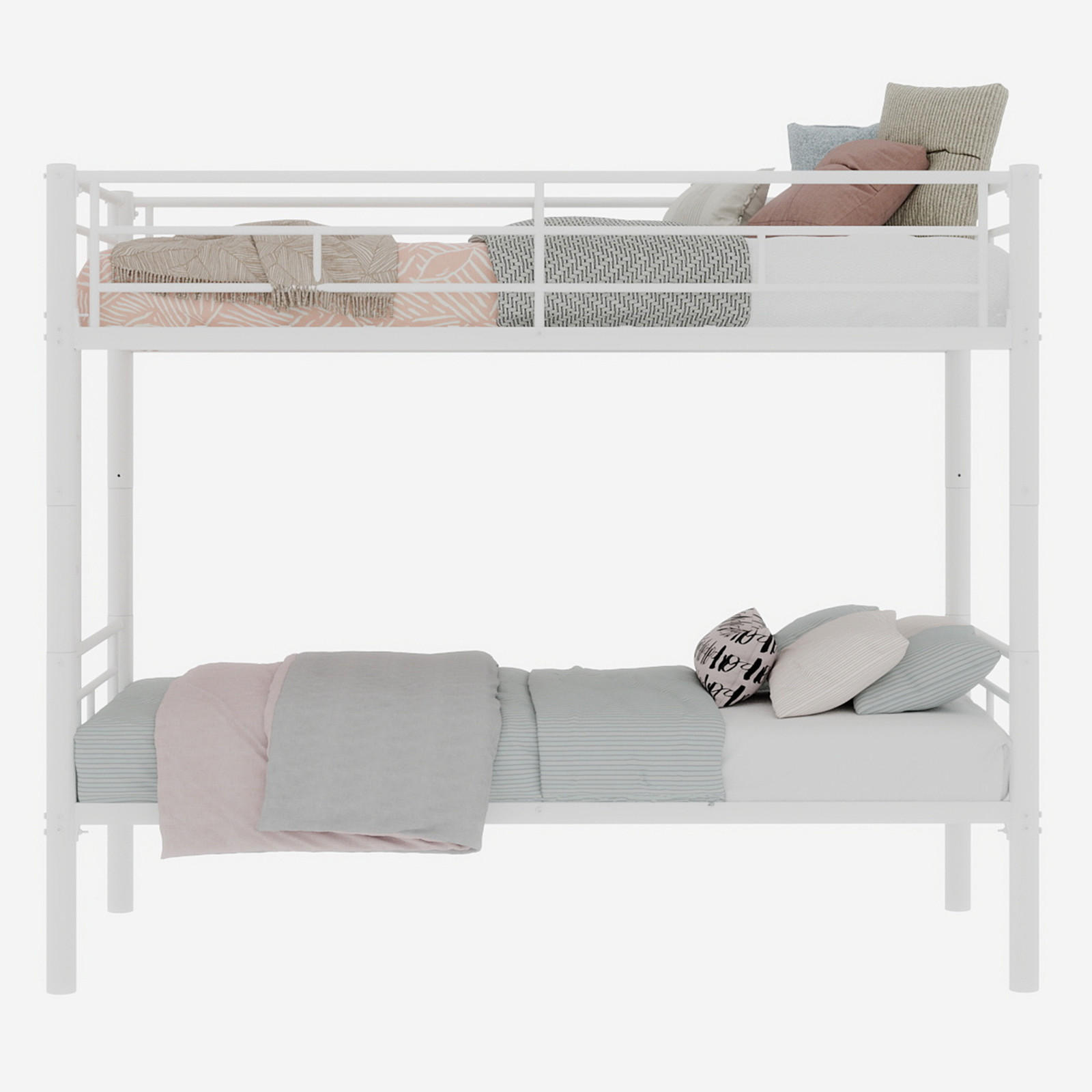 ETAGENBETT 90/200 cm Weiß mit Leitern und Geländer, Convertible 2 Betten - Weiß, Metall (90/200cm) - Oxeza