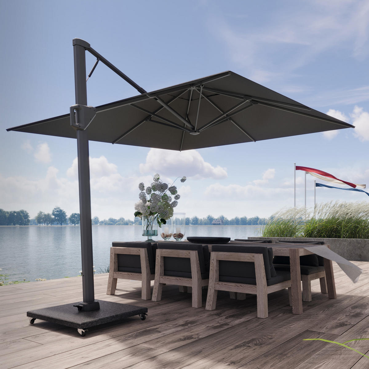 SCHIRMSTÄNDER Sonnenschirmständer Modena Schwarz poliert Granit für Ampelschirme 120 kg - Schwarz, Metall (80/80cm) - Platinum