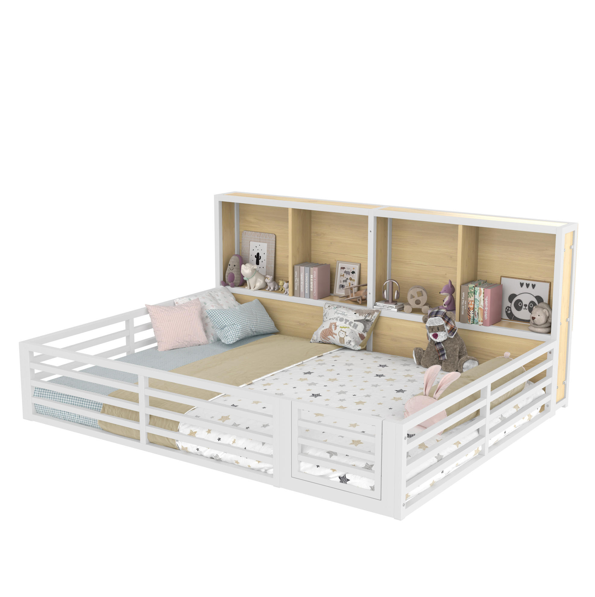 KINDERBETT Tagesbett 140/200 cm aus Metall und MDF mit Stauraumfächern und LED-Beleuchtung Weiß - Weiß, Holzwerkstoff (140/200cm) - Modenvie