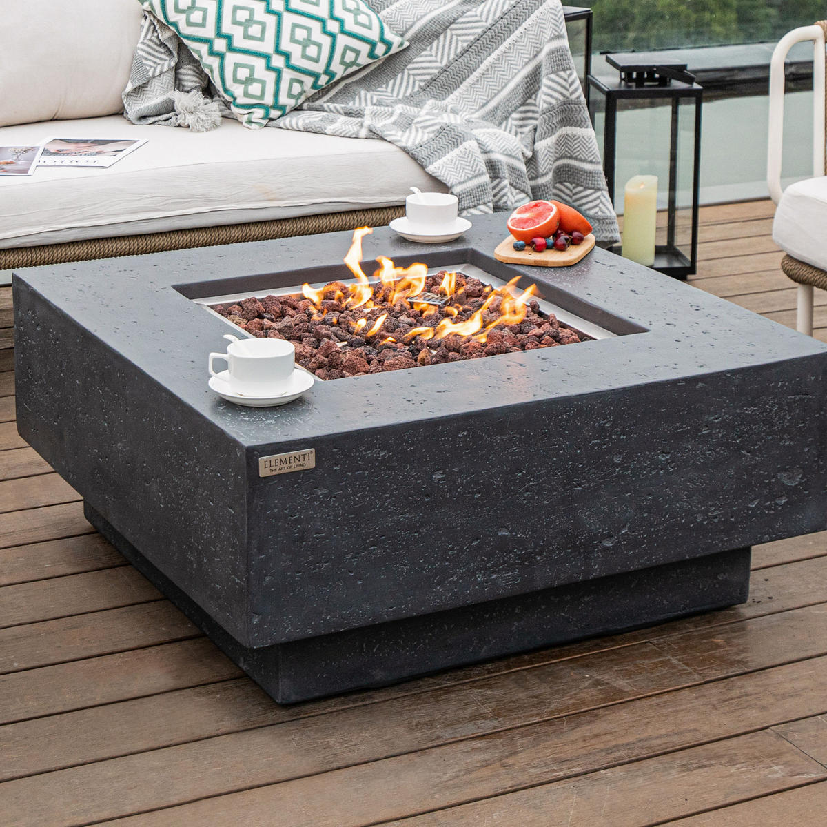 FEUERTISCH Manhattan Gasfeuerstelle aus GF-Beton 91/91/40 cm - Dunkelgrau, Naturmaterialien (91/40/91cm) - Elementi