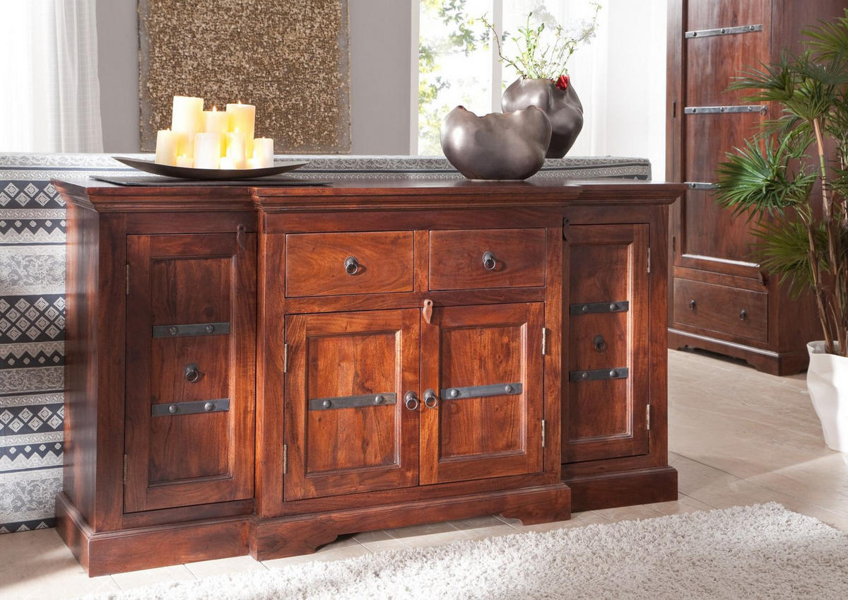 SIDEBOARD Akazie 160x45x85 nougat lackiert OXFORD #902 - Dunkelbraun, Holz (160/85/45cm) - Massivmoebel24