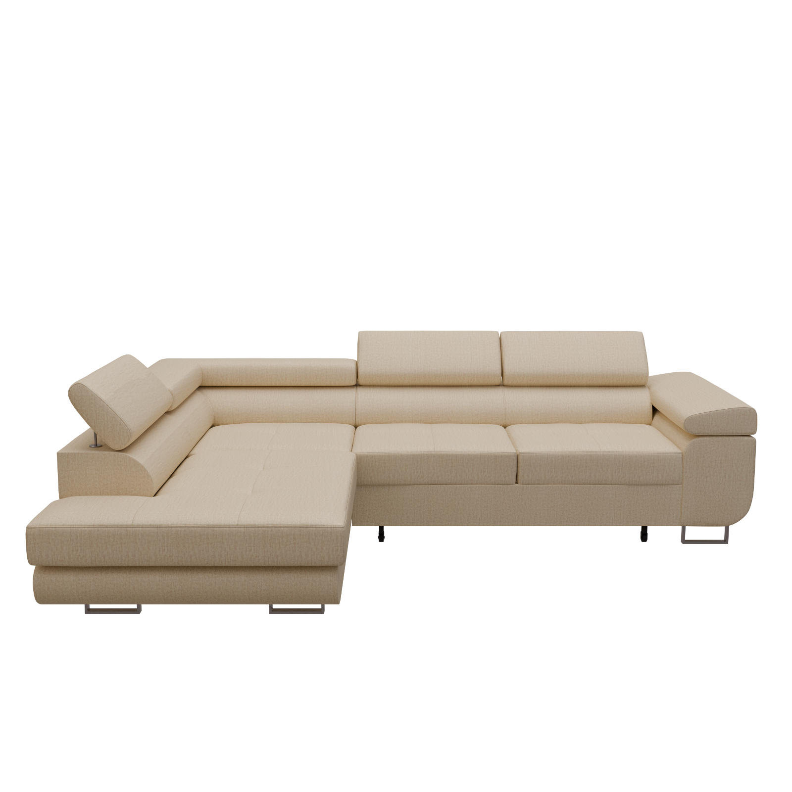 ECKSOFA VEMO EDGE Links Creme Velour-Stoff mit Bettkasten und Schlaffunktion - Creme, Textil (200/270cm) - Barchello