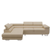 ECKSOFA VEMO EDGE Links Creme Velour-Stoff mit Bettkasten und Schlaffunktion - Creme, Textil (200/270cm) - Barchello