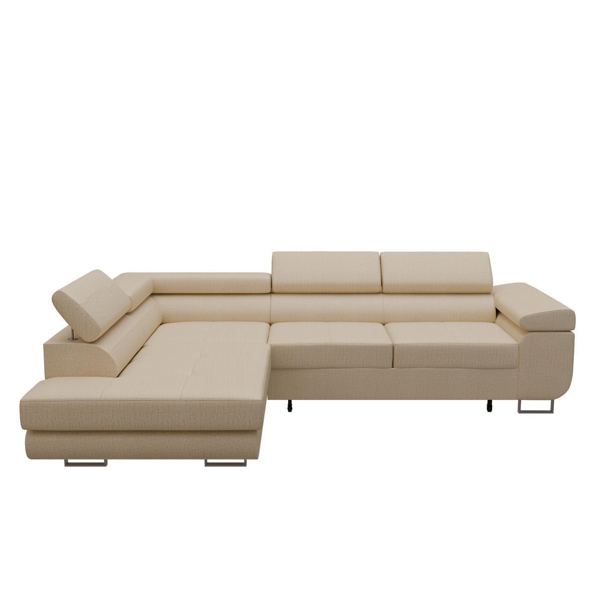 ECKSOFA VEMO EDGE Links Creme Velour-Stoff mit Bettkasten und Schlaffunktion - Creme, Textil (200/270cm) - Barchello