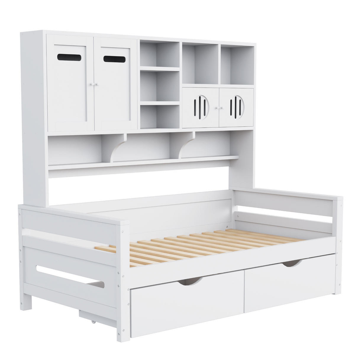 JUGENDBETT 90/200 cm aus Kiefernholz mit Stauraum und 2 Schubladen Weiß - Weiß, Holz (90/200cm) - Modenvie