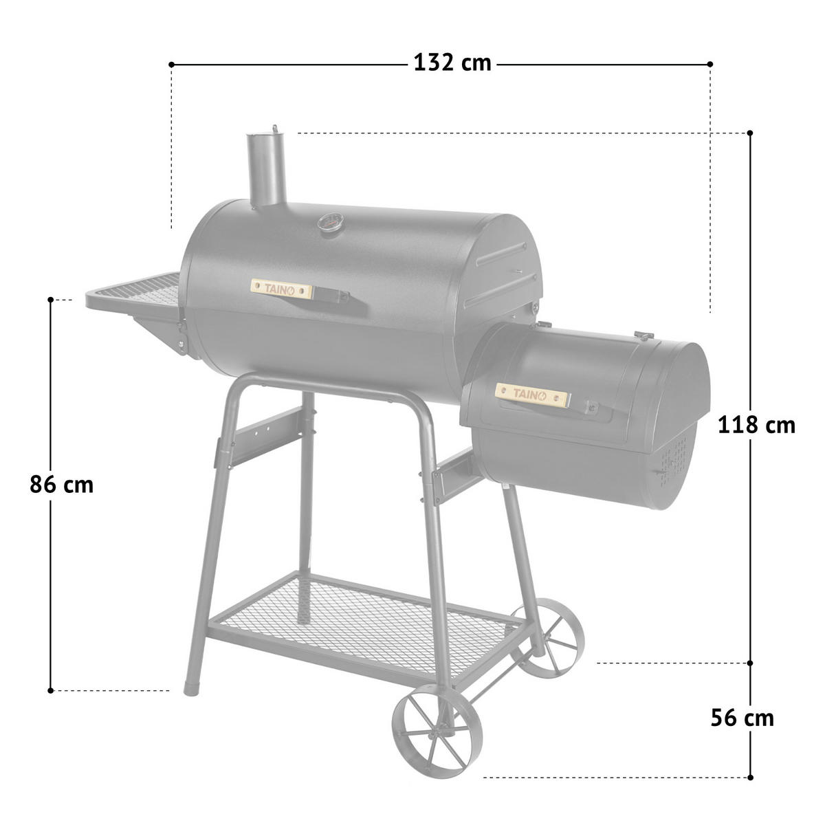SMOKER KAMAYO Räucherofen Standgrill Holzkohle-Grill Klein BBQ Grillwagen - Schwarz, Metall (132/118/56cm) - TAINO