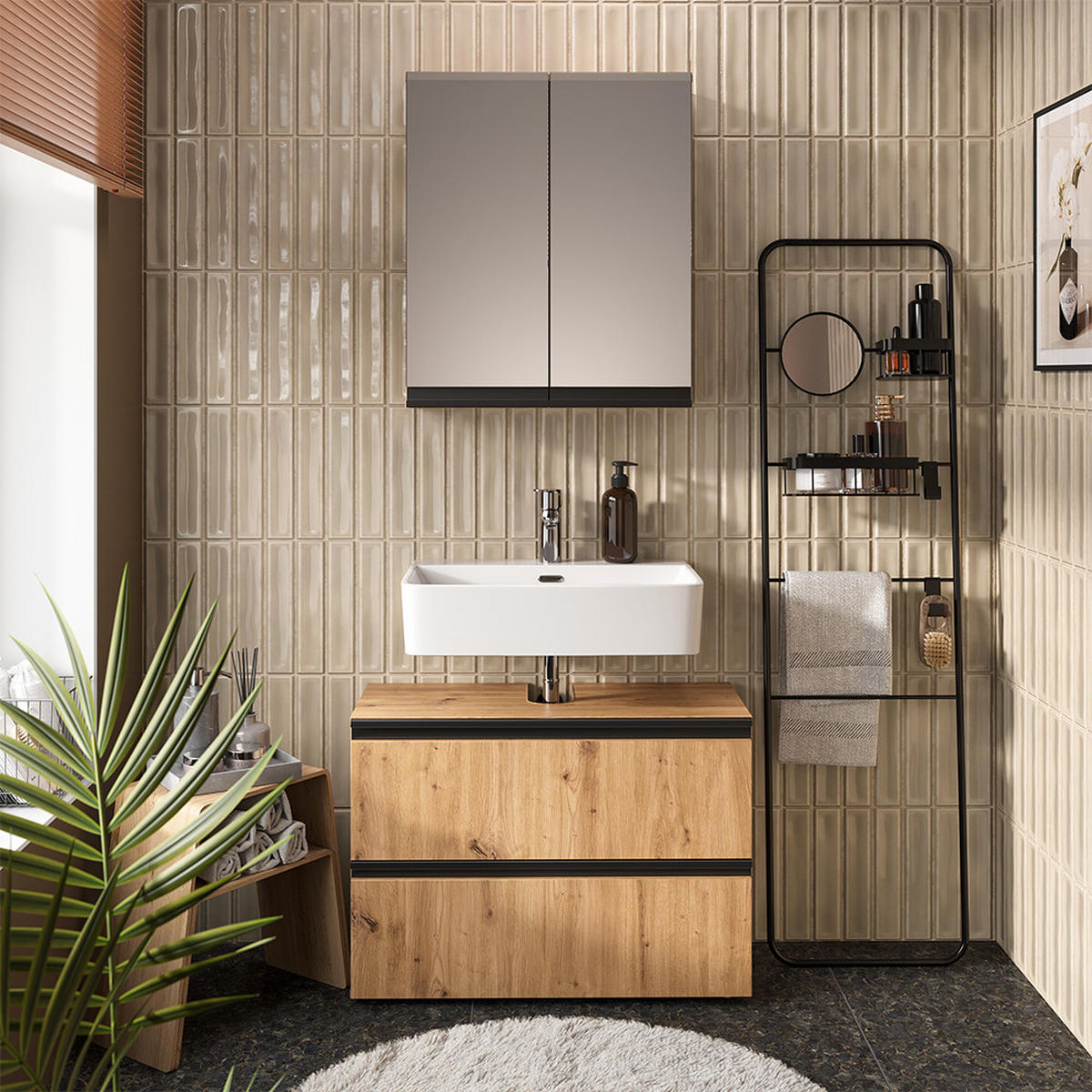 BADMÖBEL-SET Torren Artisan 2 Teile - Hellgrau, Holzwerkstoff (80/58/35cm) - Vicco