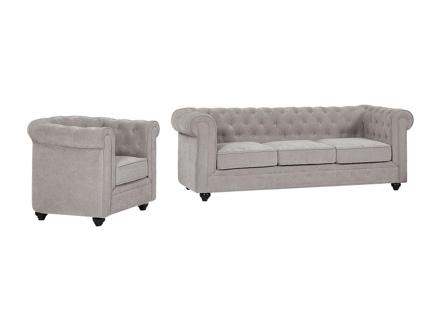 SOFA 3-Sitzer & Sessel - Stoff - Grau - CHESTERFIELD - Grau, Textil (88/72/205cm) - Vente-Unique