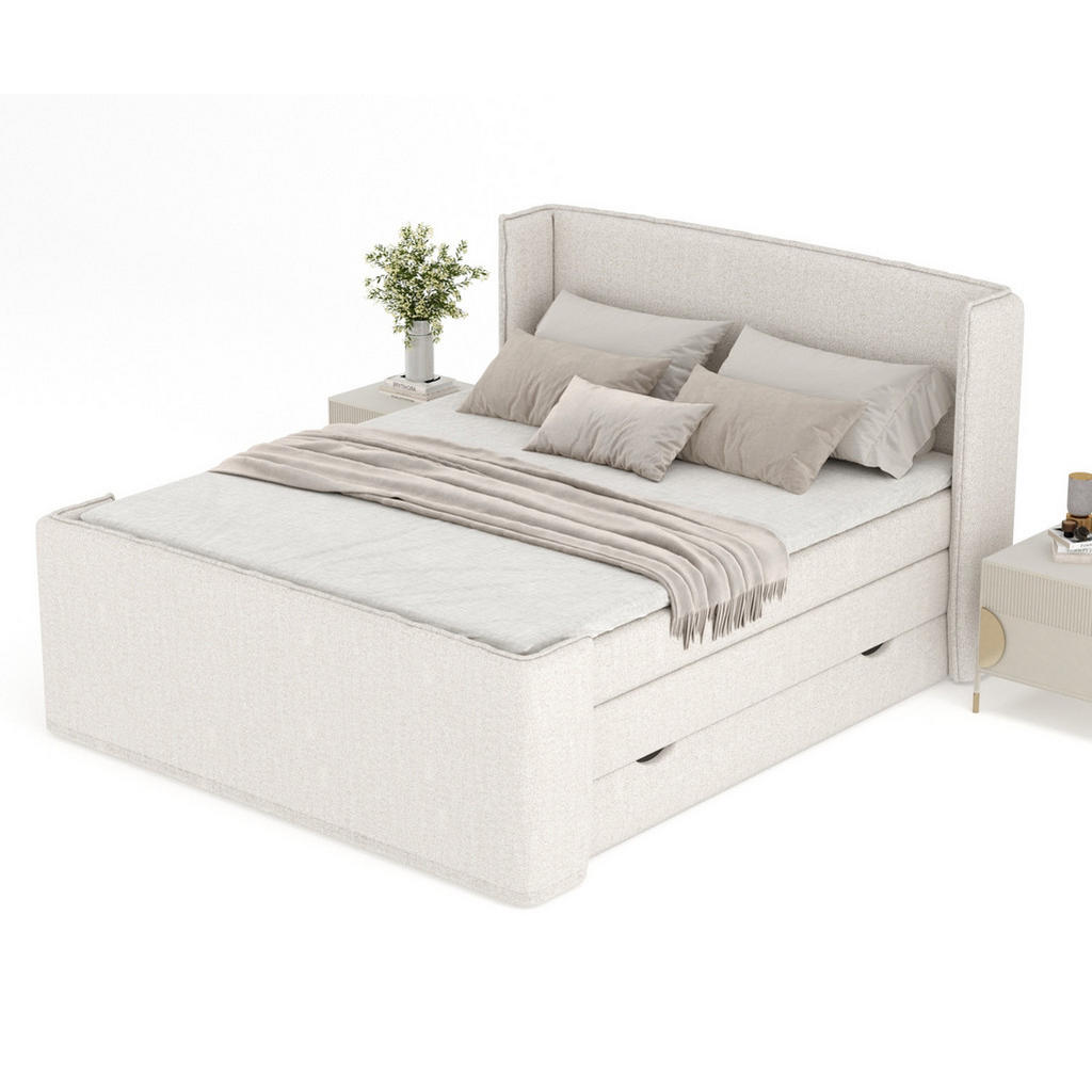 Thumbnail - Maison de Reve Boxspringbett, Beige, Textil, Buche, Kiefer, H3, Höhe ca. 37 cm, 200x200 cm, FSC 100%, Made in EU, Oeko-T...