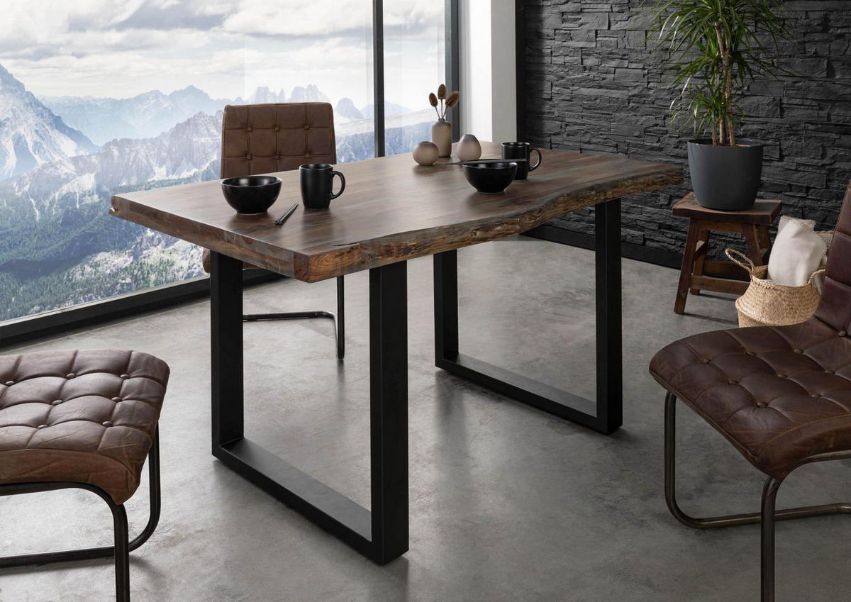 BAUMTISCH Akazie 140x90x77 grau lackiert / U-Beine anthrazit matt FREEFORM 5 - Anthrazit/Grau, Holz (140/90/77cm) - Massivmoebel24