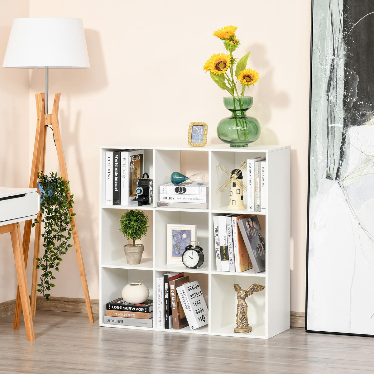 BÜCHERREGAL,9 Holzfächer 91,5x29,5x91,5cm,weiß - Weiß, Kunststoff (91.5/91.5/29.5cm) - Vallsero