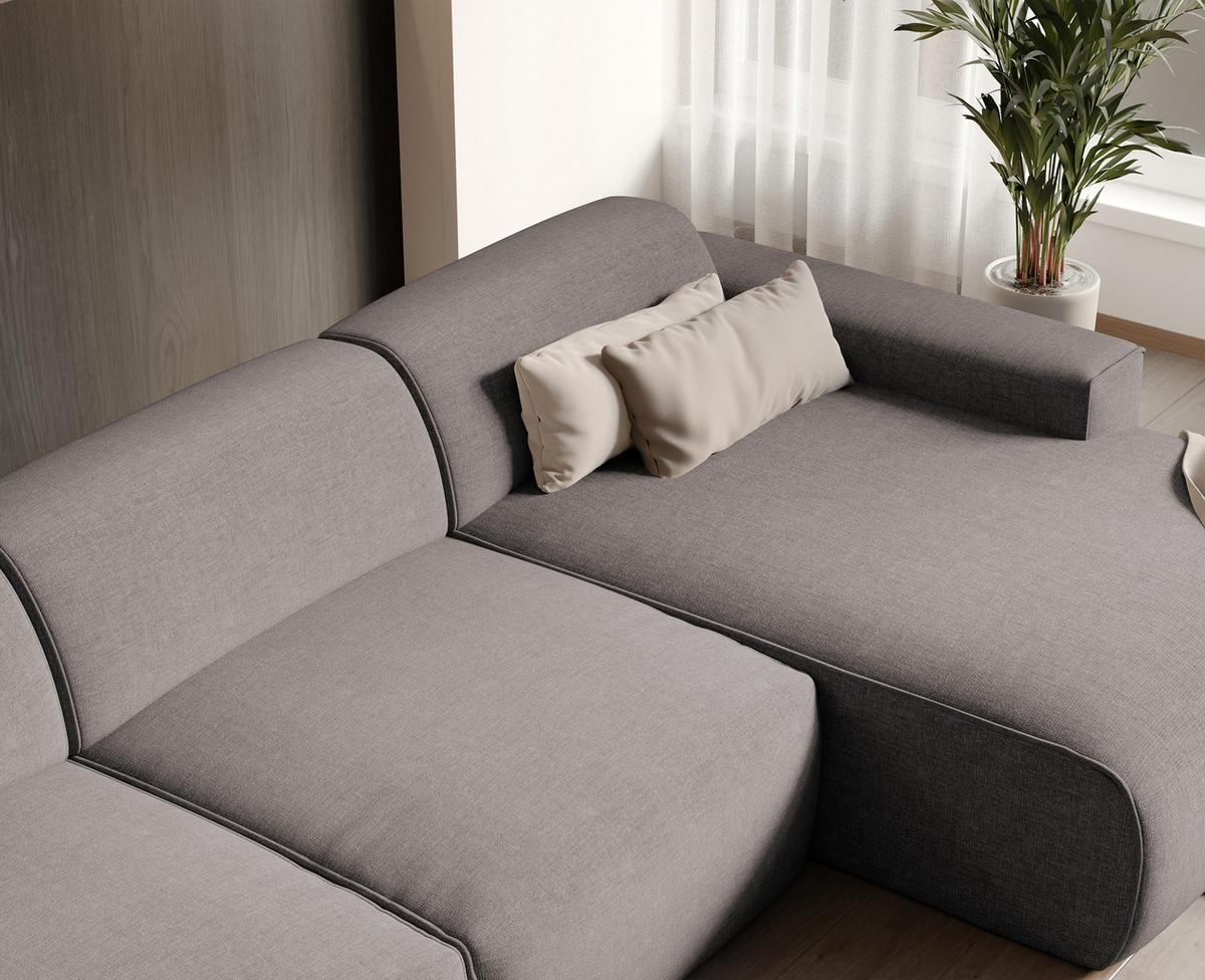 ECKSOFA DOVE Chenille-Stoff in Beige-Grau - Greige, Holzwerkstoff/Kunststoff (250/90cm) - Idohome