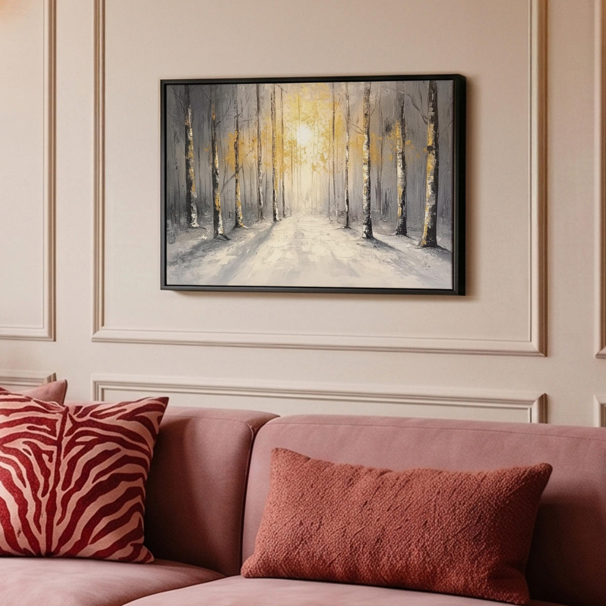 LEINWAND Bilder mit Rahmen - Winter - Abstrakt - Schnee - Natur - Sonne - 60x40 - Grau, Textil (60/40cm) - MuchoWow