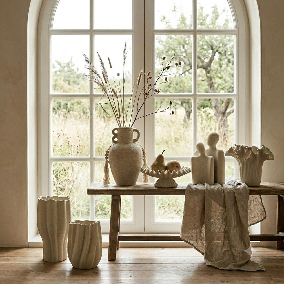 VASE Manon 17/24cm Polyresin - Beige, Kunststoff (24cm) - Mondex