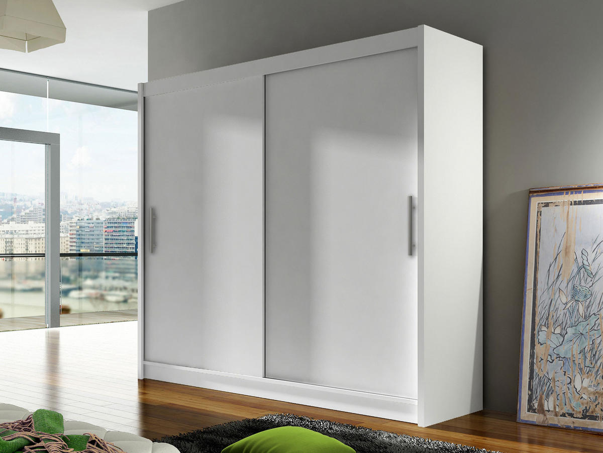 KLEIDERSCHRANK London I 180 - Silberfarben/Weiß, Holzwerkstoff/Kunststoff (180/215/58cm) - MIRJAN24
