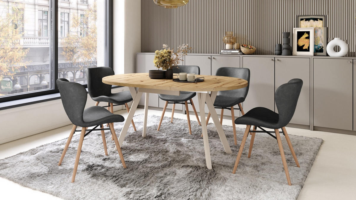 ESSTISCH Rund Eiche Artisan Beige 90x70 cm - Beige/Eiche Artisan, Holzwerkstoff (90/90/77cm) - designimpex