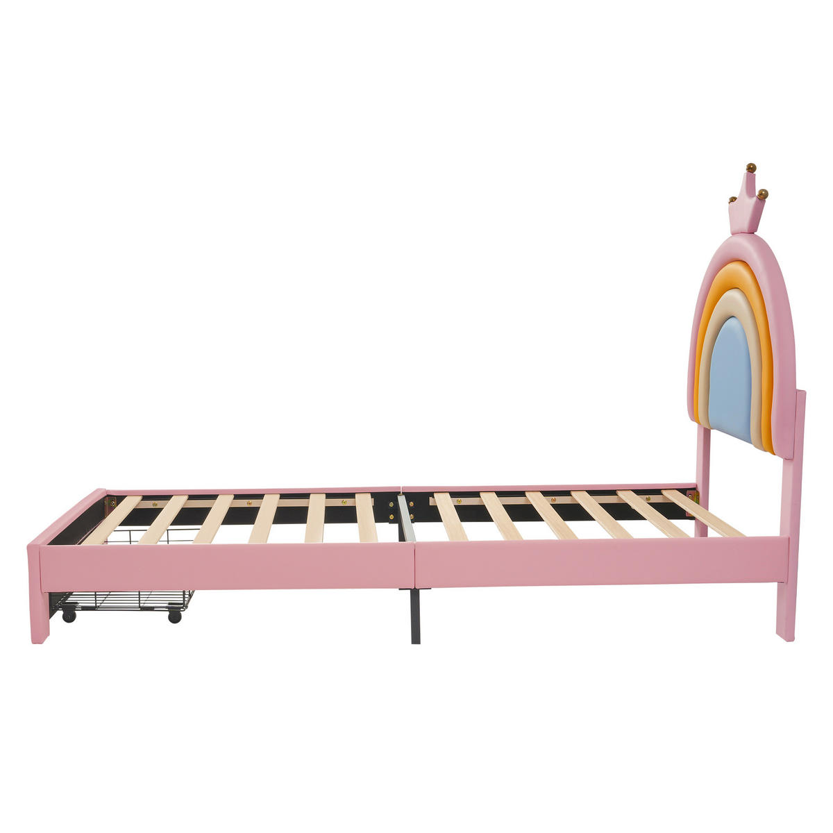 KINDERBETT 90/200 cm mit Regenbogen-Kopfteil und Schublade, DE-41743, in Rosa - Pink, Holz (90/200cm) - ComfortXL