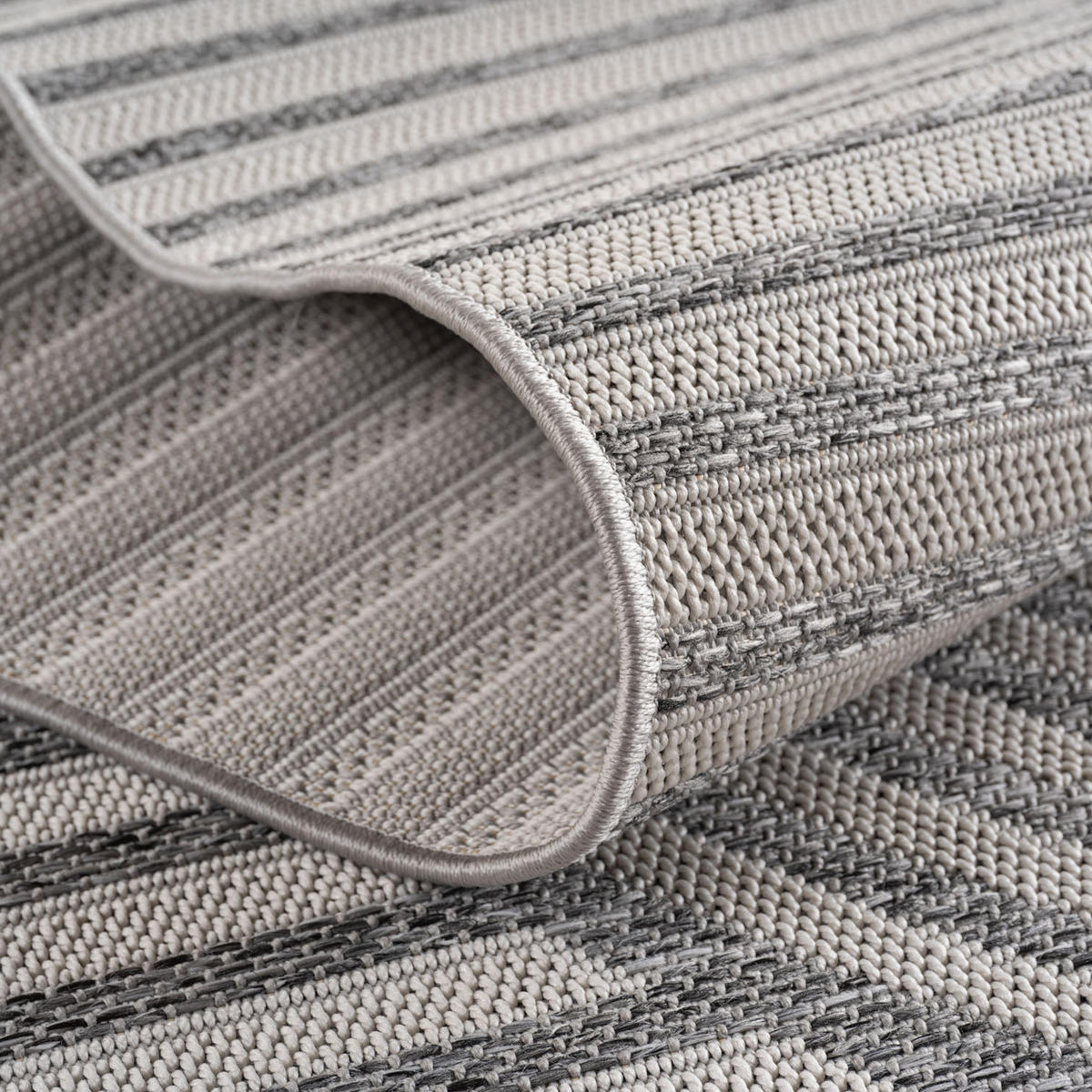 TEPPICH Outdoor Flachgewebe Boho Muster Polypropylen Balkon Grau Rechteckig 160x230 - Grau, Textil (160/230cm) - KADIMA DESIGN