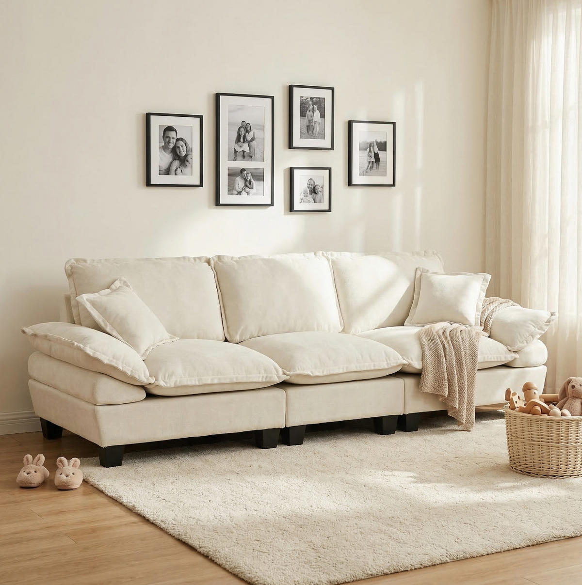 3-SITZER Sofa 263/82/90 cm mit geschwungenen Armlehnen, Chenille-Bezug und modularem Design, Beige - Beige, Textil (263/90/82cm) - Redom
