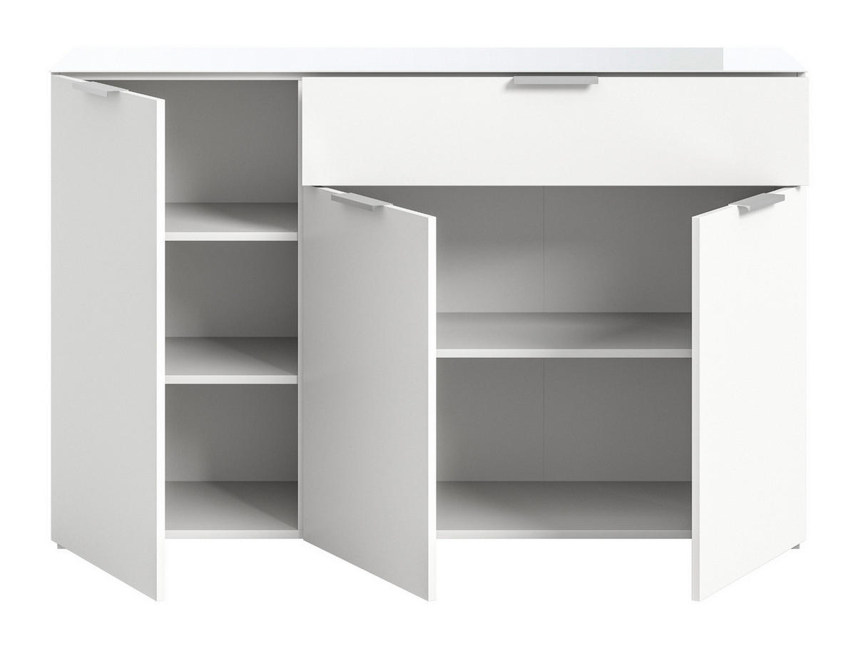 SIDEBOARD weiß Hochglanz 138 cm, Kommode 3-türig - Weiß Hochglanz/Schwarz, Holzwerkstoff/Kunststoff (138/86/37cm) - Inn.Furn
