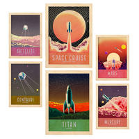 POSTER Set Mit 6 Planetarium Sammlung A3 & A4 Rahmen Aus Hellem Holz - Beige, Papier (29/3cm) - Nacnic