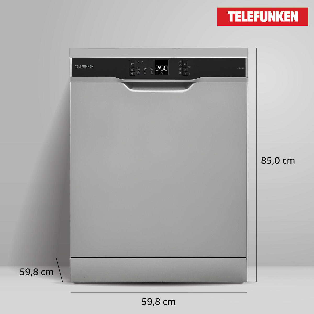 GESCHIRRSPÜLER freistehend, 60 cm Spülmaschine, 12 Maßgedecke, 6 Programme, AquaStop, Eco, Silber - Silberfarben, Kunststoff/Metall (59.8/85/59.8cm) - Telefunken
