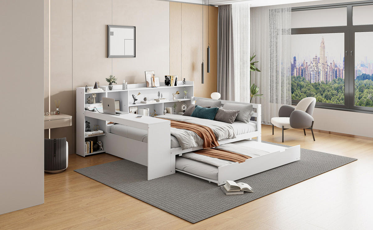 BETT 140/200 cm Weiß aus Massivholz mit Bett und Stauraum - Weiß, Holz (140/200cm) - OKMYHOME
