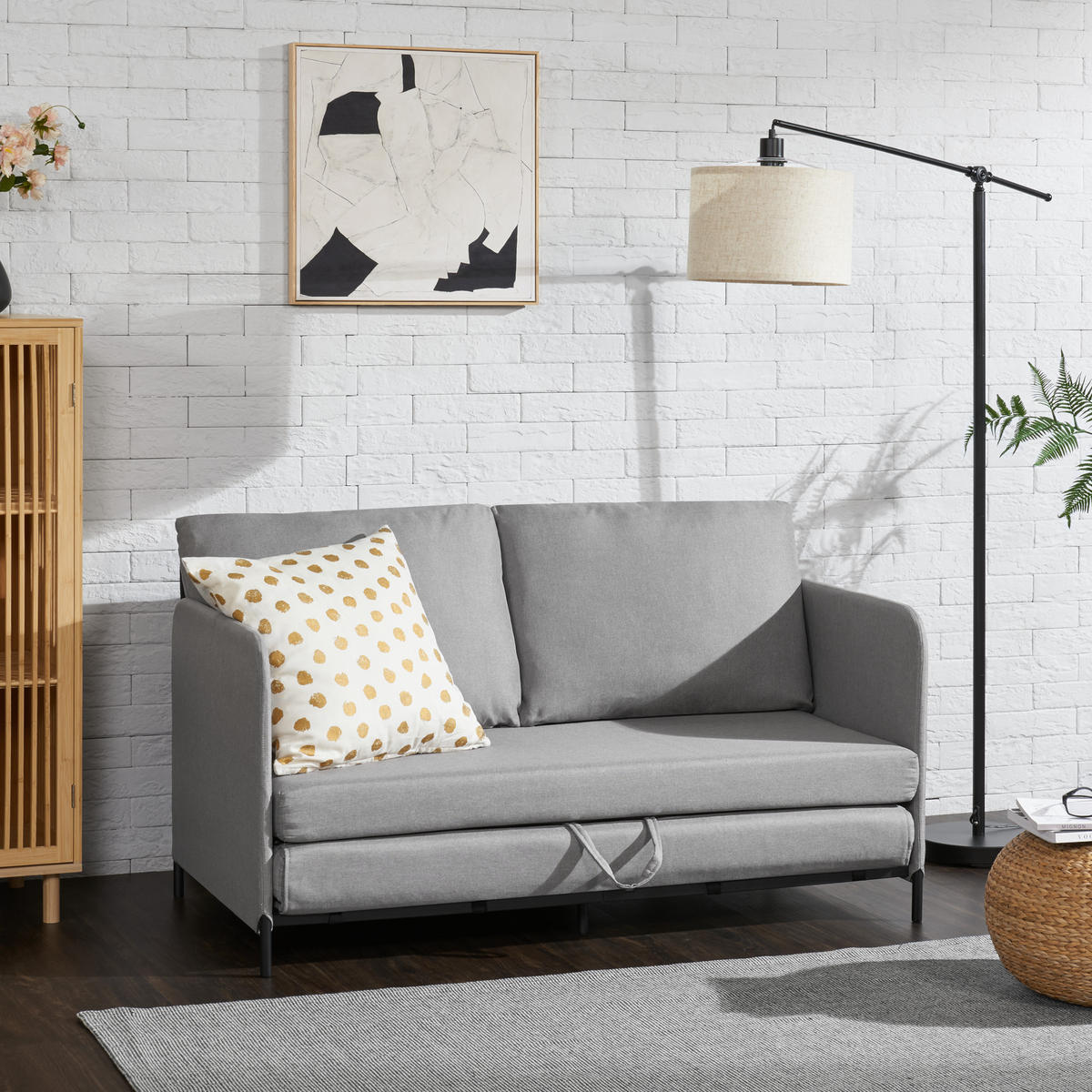 SCHLAFSOFA Soini - Hellgrau, Textil/Metall (125/78/67cm) - [en.casa]
