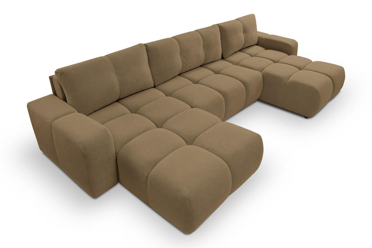 WOHNLANDSCHAFT Hosio Hellbraun 359/177/88 cm mit Schlaffunktion - Schwarz/Bronzefarben, Kunststoff/Textil (359/88/177cm) - AX Living