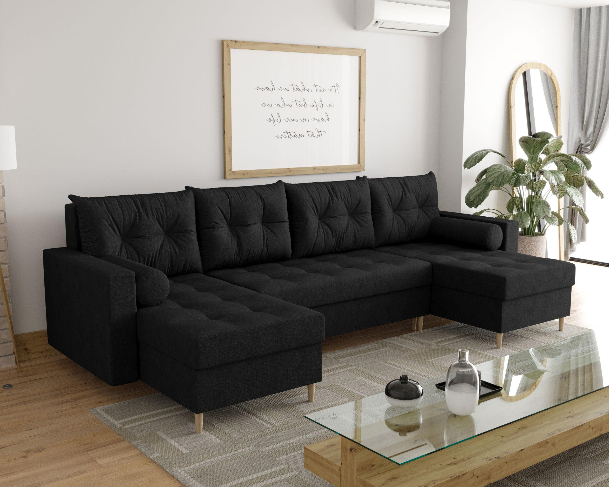 ECKSOFA SKANDI U Cosmic 100 mit Schlaffunktion - Schwarz, Textil (300/88/145cm) - Bedante