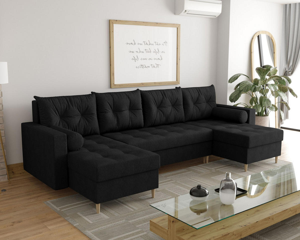 ECKSOFA SKANDI U Cosmic 100 mit Schlaffunktion - Schwarz, Textil (300/88/145cm) - Bedante