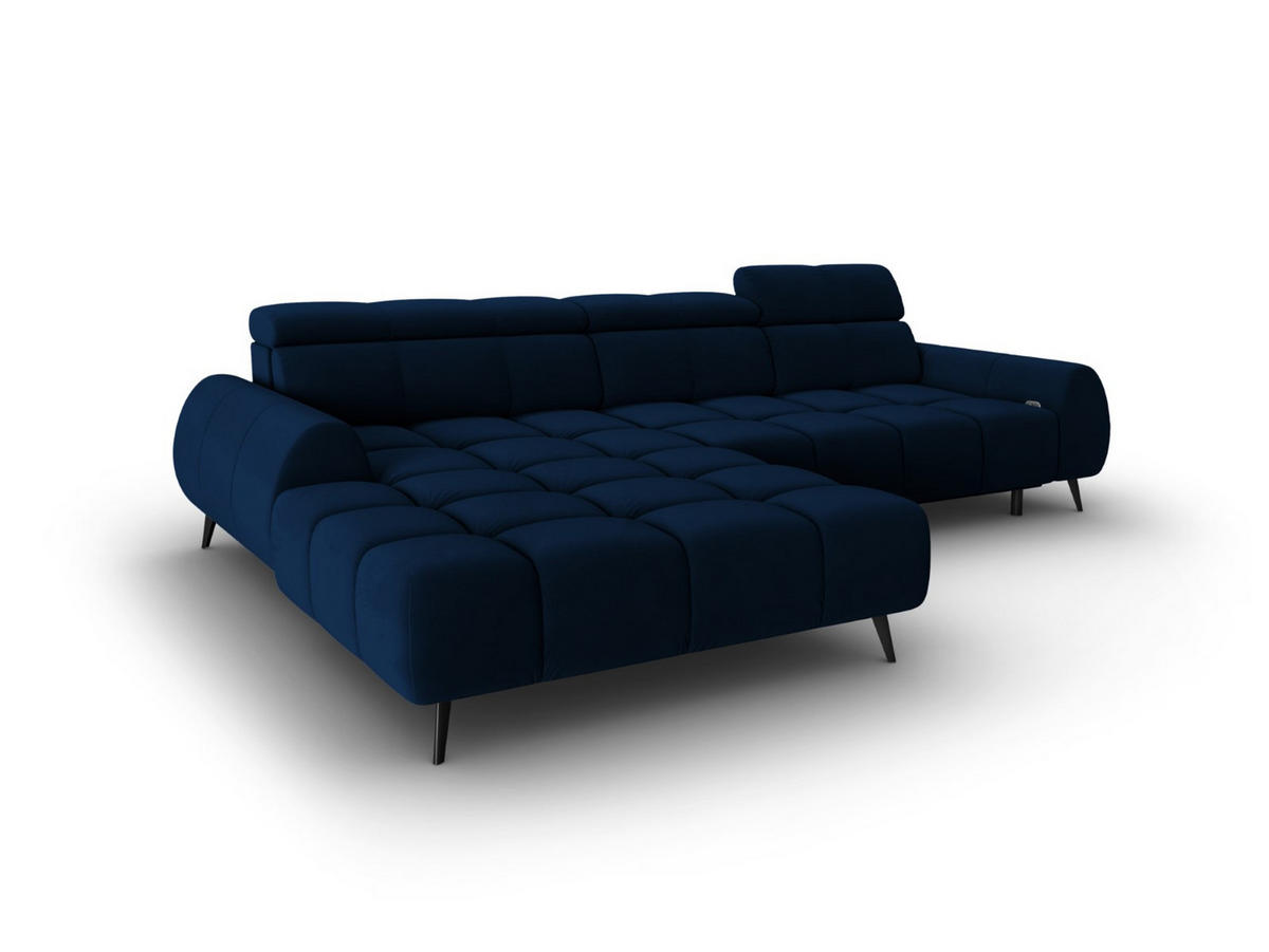 ELEKTRISCHES-ECKSOFA links Alyse aus Samt königsblau 5 Sitzplätze - Blau, Textil (188/295cm) - Micadoni