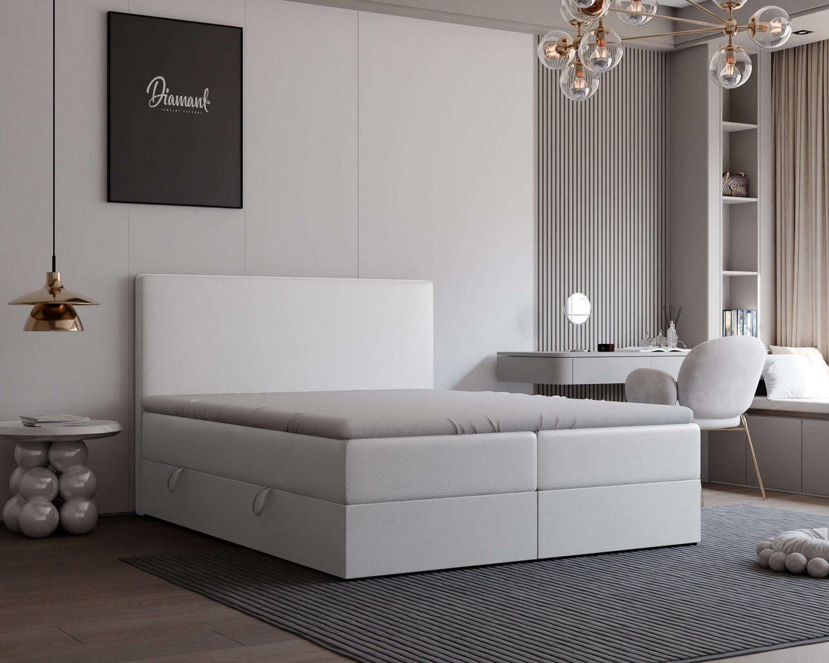 BOXBETT 160x200 cm mit Topper - Weiß, Holzwerkstoff/Textil (160/200cm) - Idohome