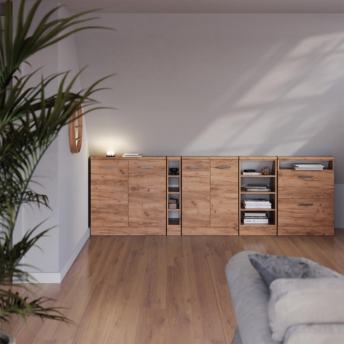 DACHSCHRÄGENSCHRANK-SET Rion Goldkraft Eiche 2er Set - Honigeiche, Holzwerkstoff (140/81.6/46cm) - Vicco