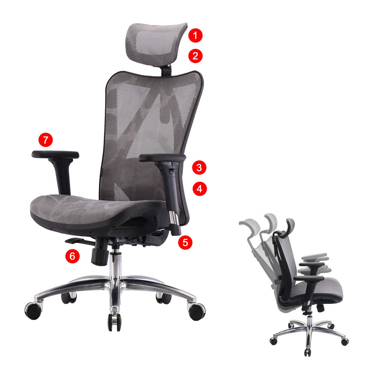 BÜROSTUHL Grau, Schwarz - Schwarz/Grau, Textil (66/128/93cm) - SIHOO