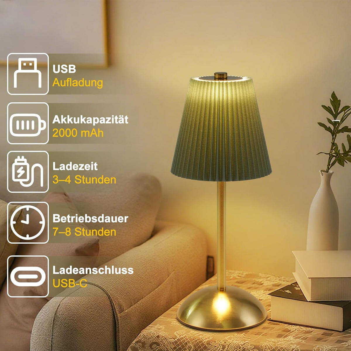 LED-TISCHLEUCHTE BRUCHSAL Ⅲ 12/12/30 cm(2er-set) - Grün, Metall (12/12/30cm) - Nettlife