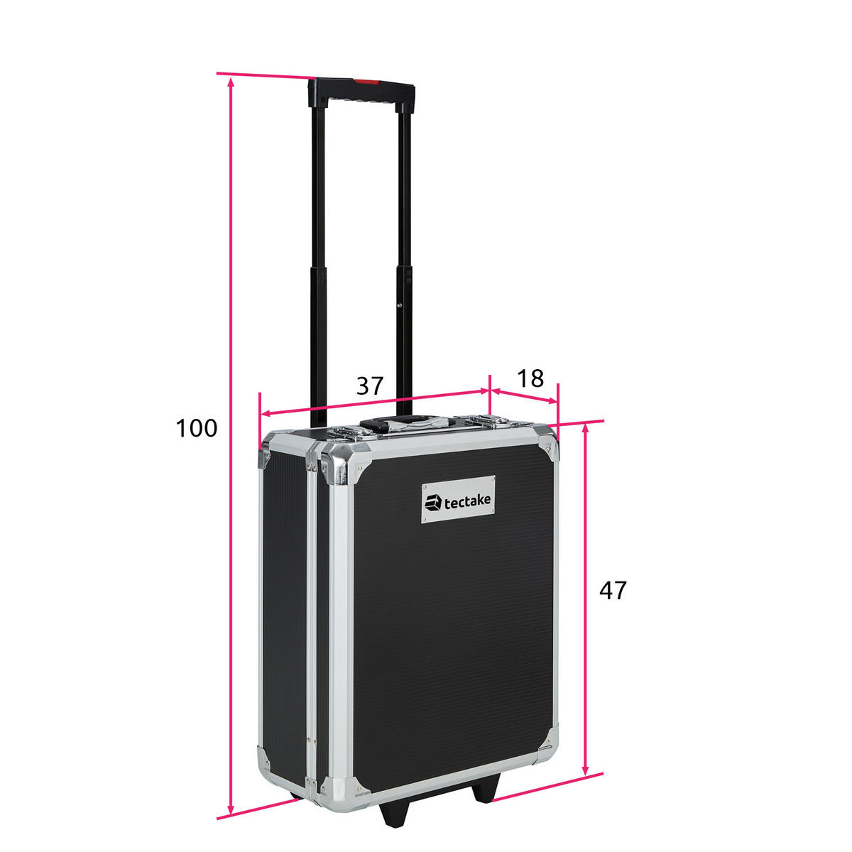 WERKZEUGKOFFER ,mit Klappgriff und Teleskopgriff,schwarz - Schwarz, Metall (20/100/37cm) - tectake